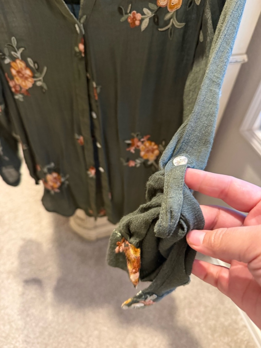 fig and flower Olive Green Embroidered Button-Front Blouse - Picture 2 of 4